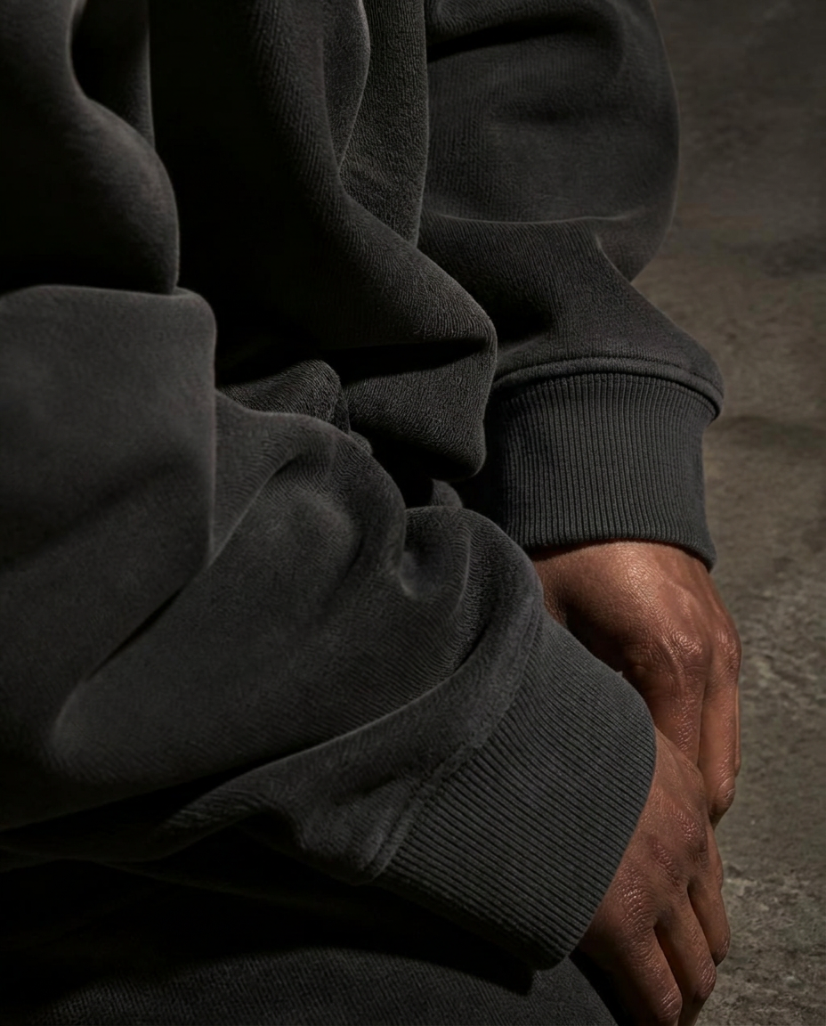 Extreme close-up of heavyweight 500GSM cotton weave in anthracite